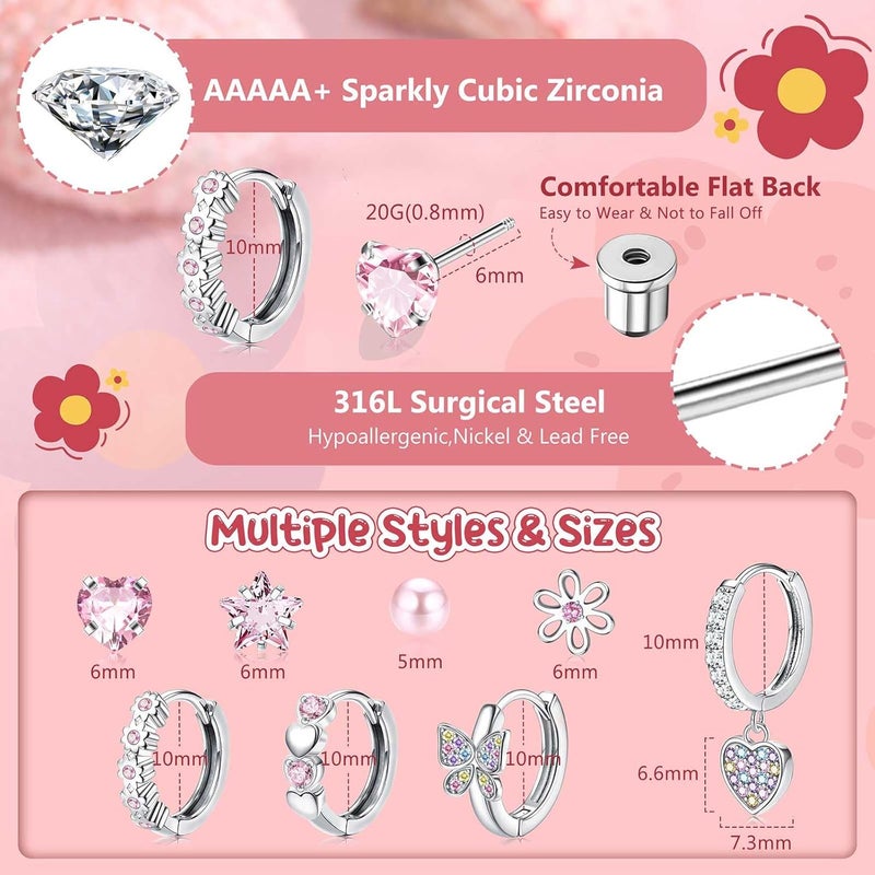 Jstyle Hypoallergenic Earrings for Girls Women Surgical Stainless Steel Hoop Earrings for Sensitive Ears Screw Back Stud Earrings Set Cute Girls Toddler Earrings Kids Earrings Jewelry for Teen Girls - Image 5